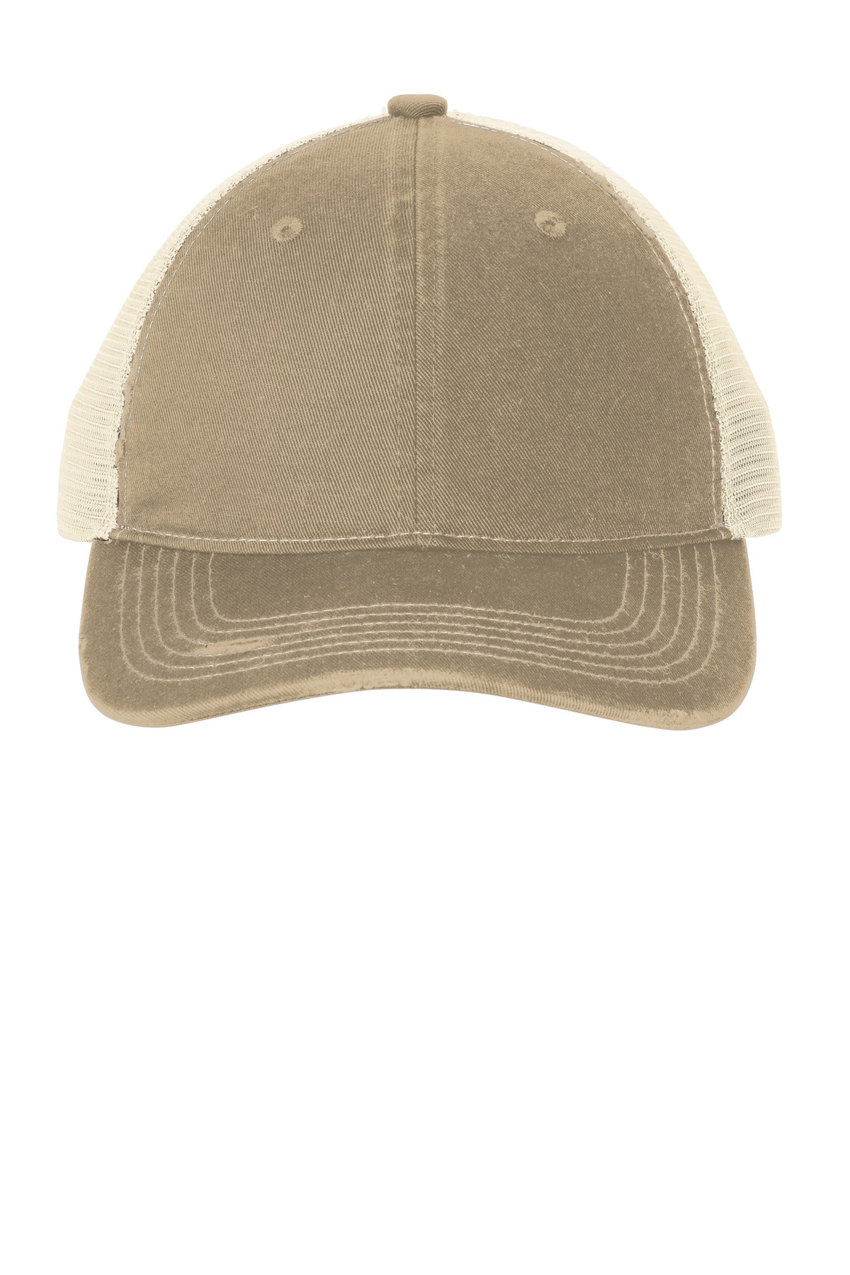 Custom Khaki/ Stone Distressed Mesh Back Cap C600, personalized by SanCanDo Swag in Argyle, TX