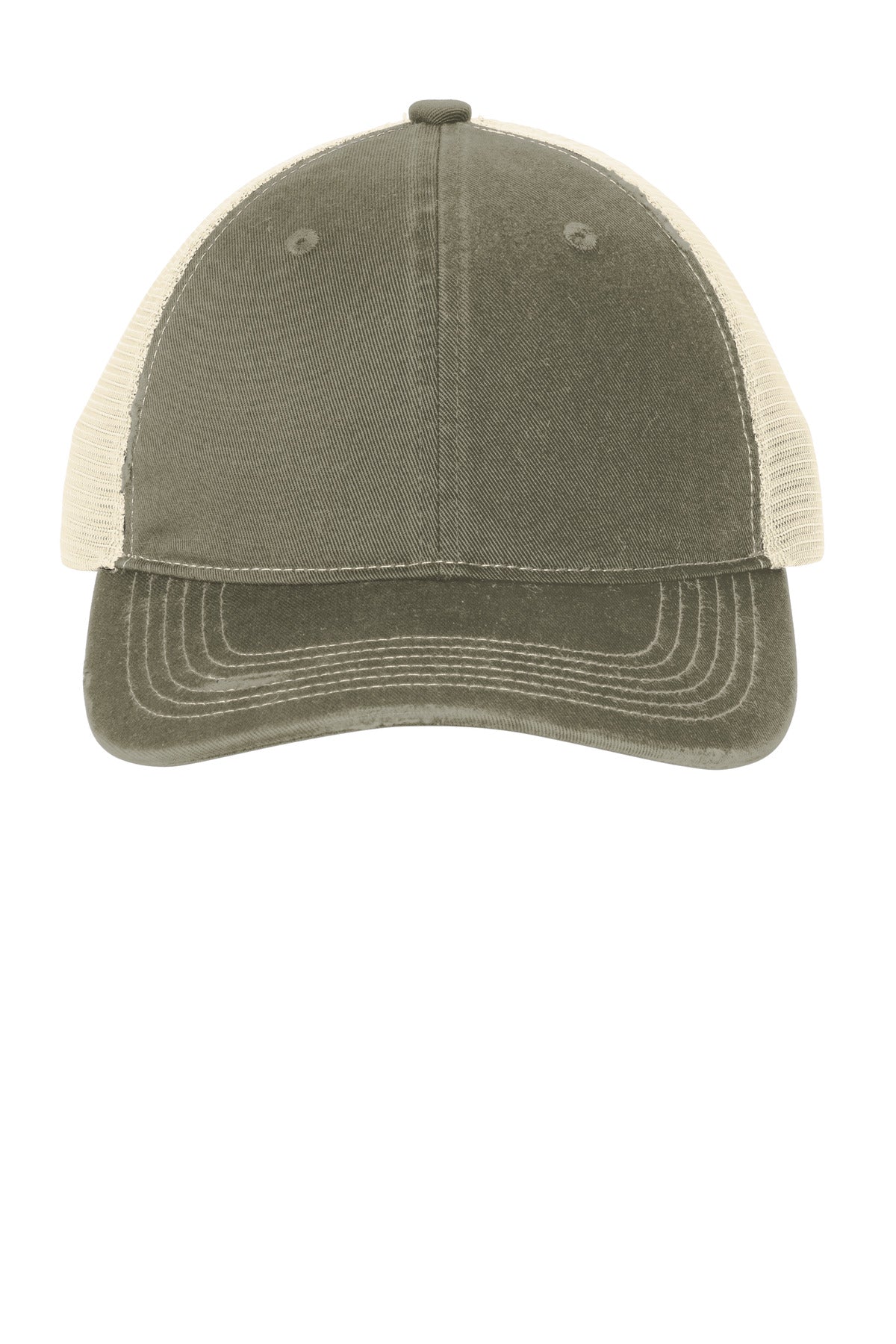 Custom Light Olive/ Stone Distressed Mesh Back Cap C600, personalized by SanCanDo Swag in Argyle, TX
