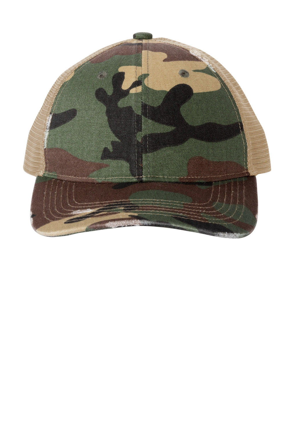 Custom Military Camo/ Khaki Distressed Mesh Back Cap C600, personalized by SanCanDo Swag in Argyle, TX
