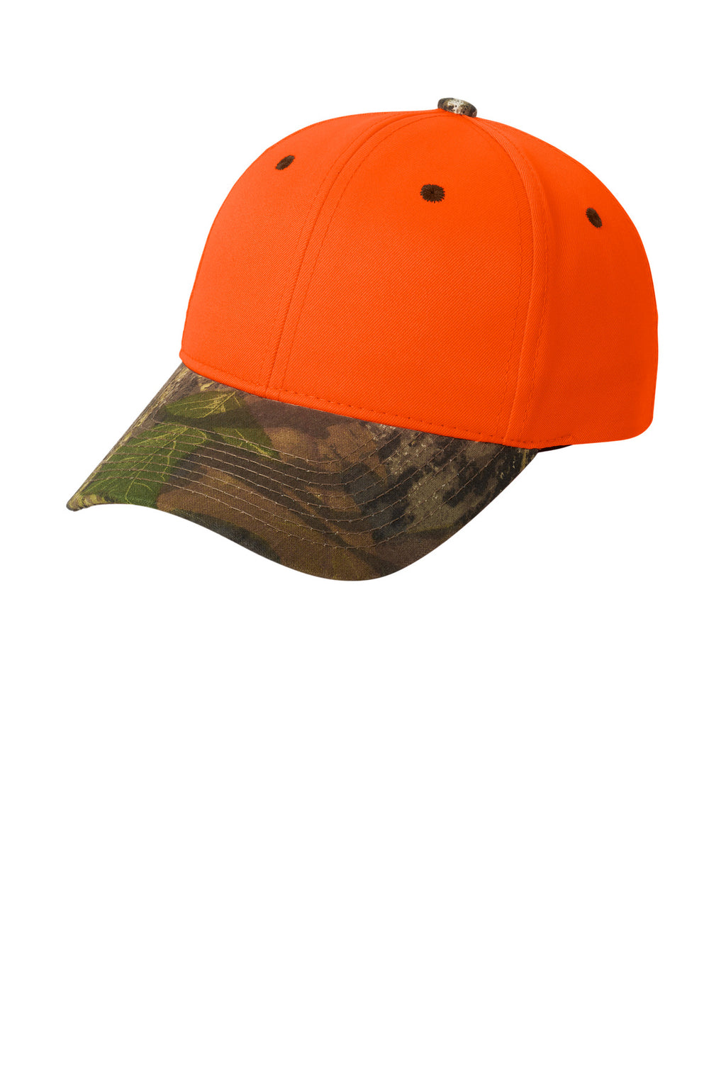 Custom Orange Blaze/ Mossy Oak New Break-Up Enhanced Visibility Cap with Camo Brim C804, personalized by SanCanDo Swag in Argyle, TX