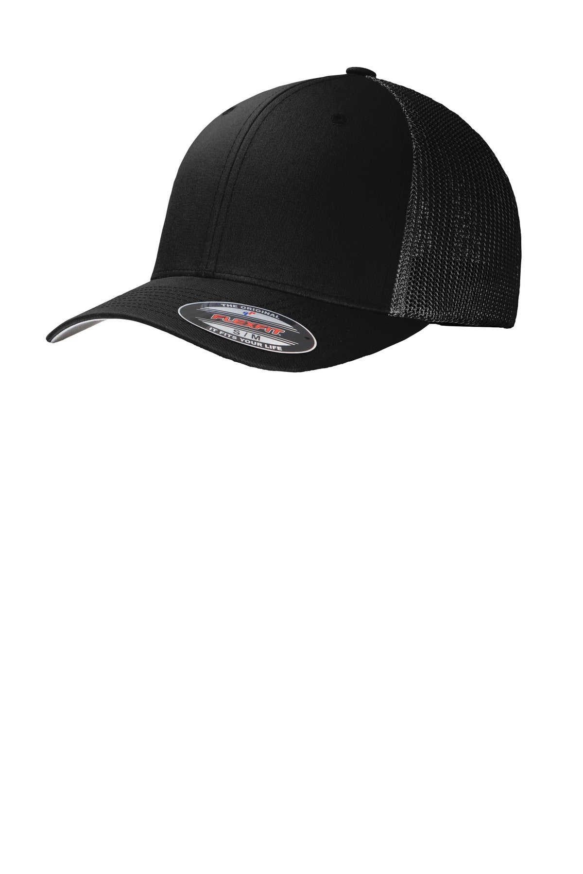 Custom Black/ Black Flexfit Mesh Back Cap C812, personalized by SanCanDo Swag in Argyle, TX