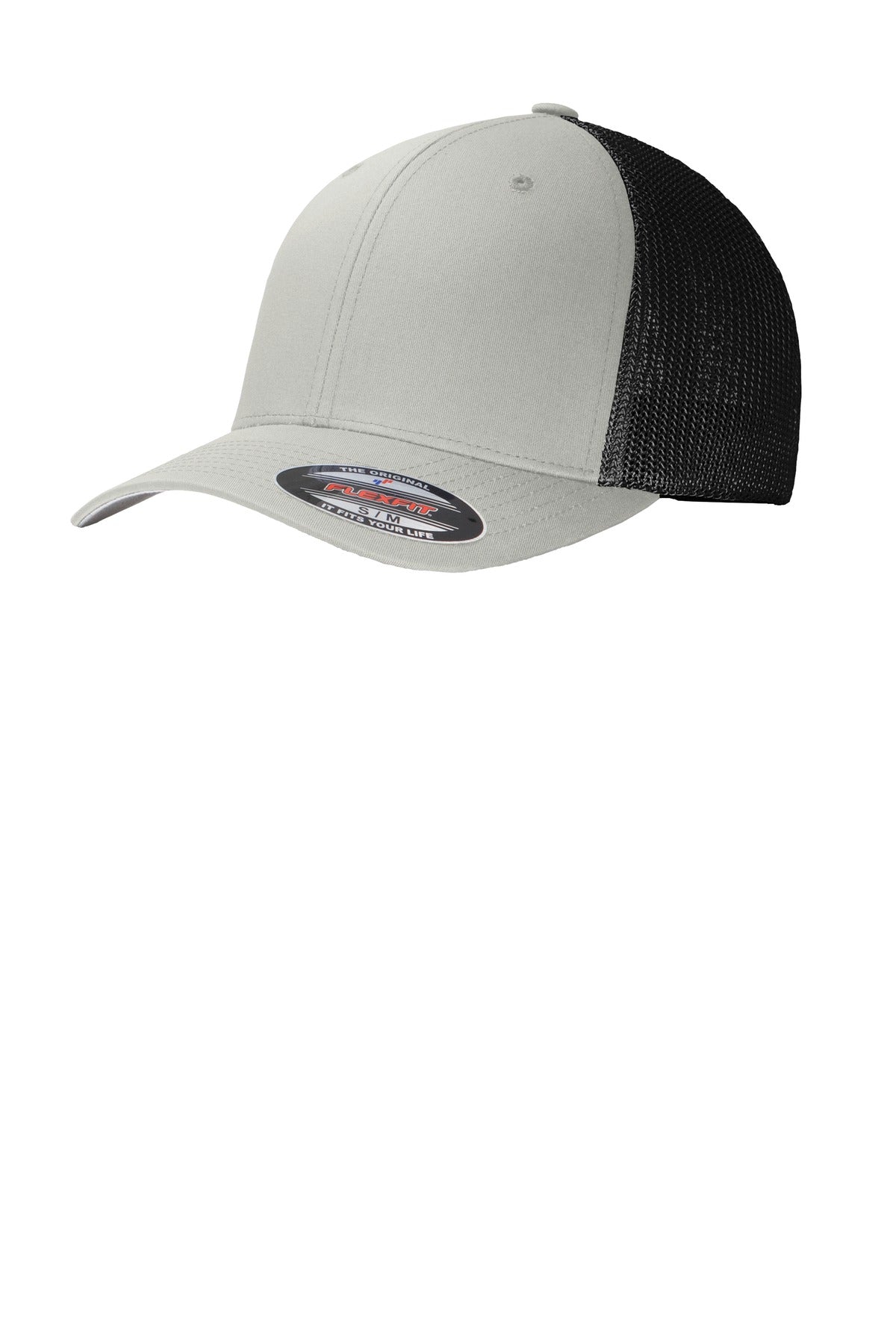 Custom Silver/ Black Flexfit Mesh Back Cap C812, personalized by SanCanDo Swag in Argyle, TX