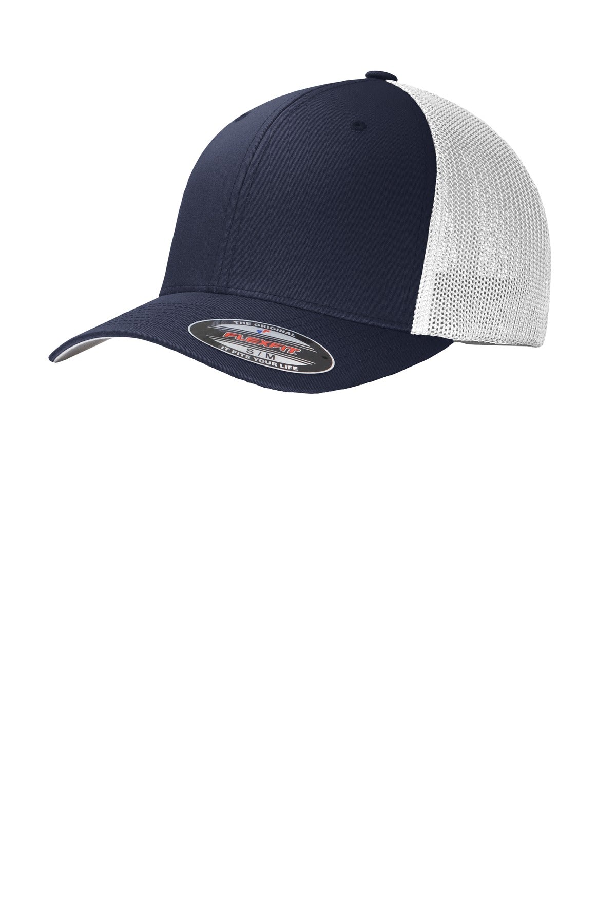 Custom True Navy/ White Flexfit Mesh Back Cap C812, personalized by SanCanDo Swag in Argyle, TX