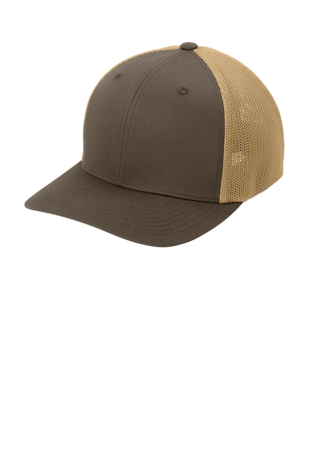 Custom Brown/ Khaki Flexfit Mesh Back Cap C812, personalized by SanCanDo Swag in Argyle, TX