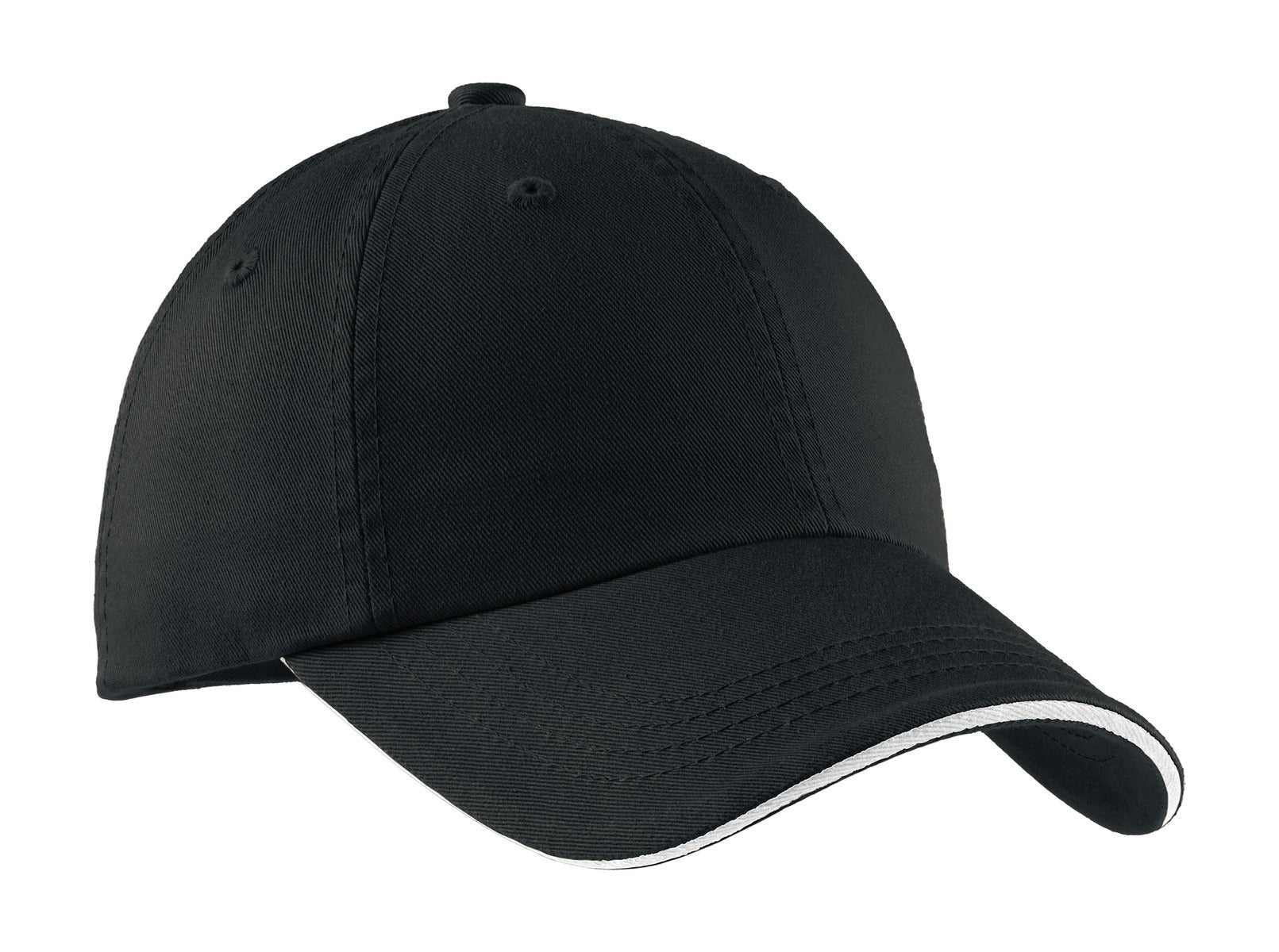 Custom Black/ White Sandwich Bill Cap with Striped Closure C830, personalized by SanCanDo Swag in Argyle, TX