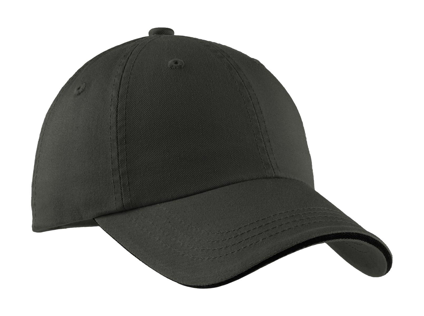 Custom Charcoal/ Black Sandwich Bill Cap with Striped Closure C830, personalized by SanCanDo Swag in Argyle, TX