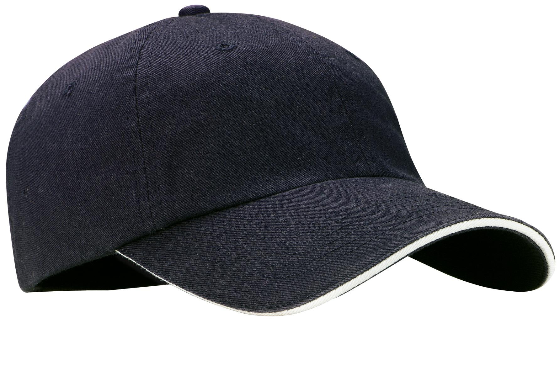 Custom Classic Navy/ White Sandwich Bill Cap with Striped Closure C830, personalized by SanCanDo Swag in Argyle, TX
