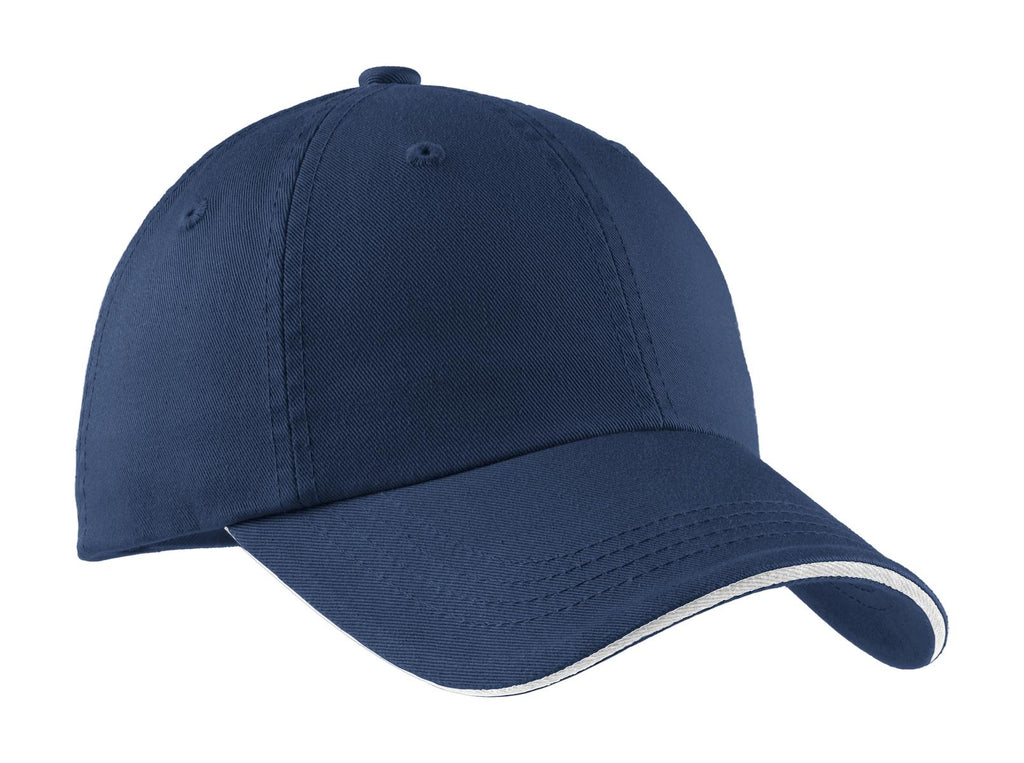 Custom Ensign Blue/ White Sandwich Bill Cap with Striped Closure C830, personalized by SanCanDo Swag in Argyle, TX