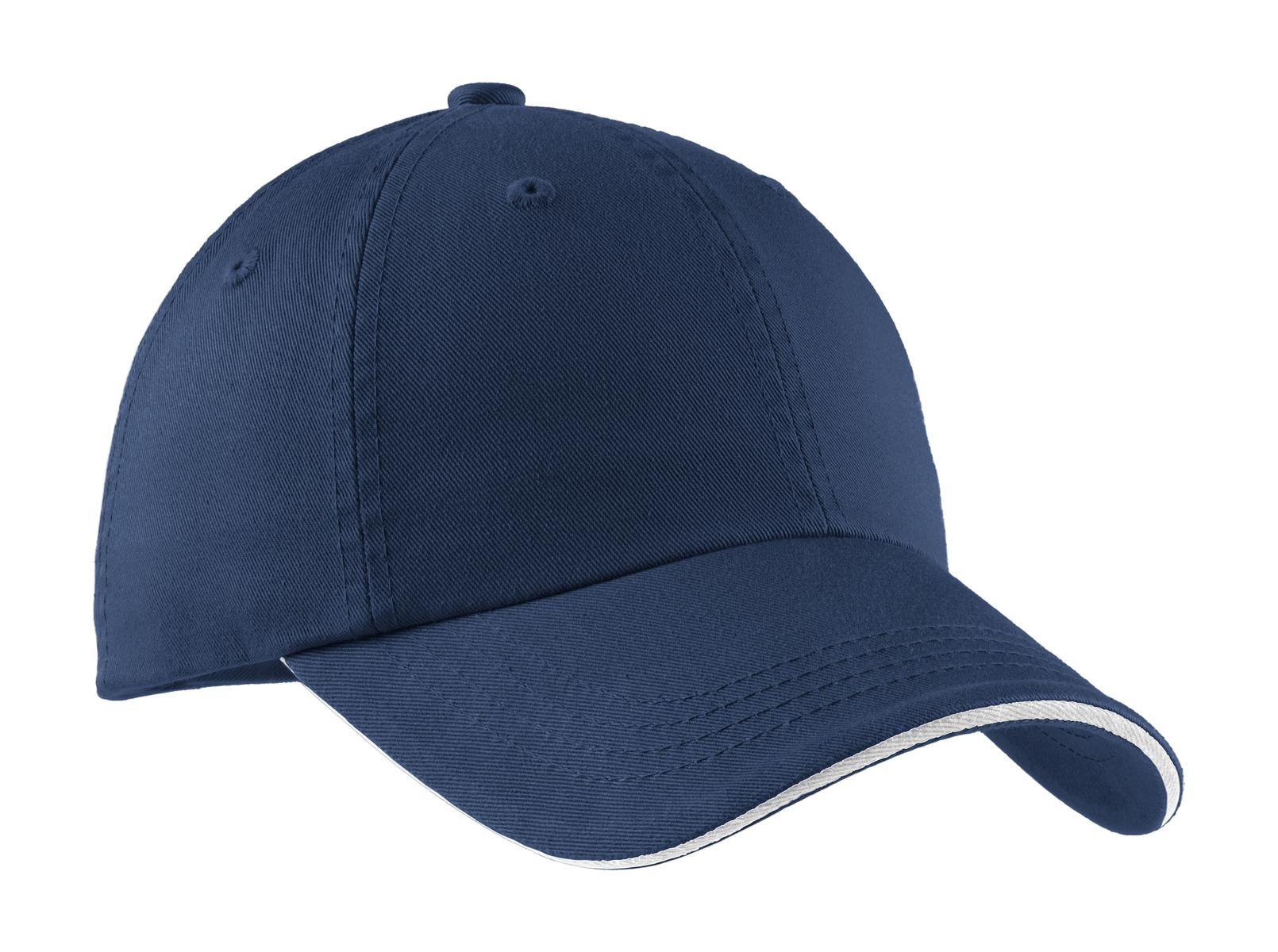 Custom Ensign Blue/ White Sandwich Bill Cap with Striped Closure C830, personalized by SanCanDo Swag in Argyle, TX
