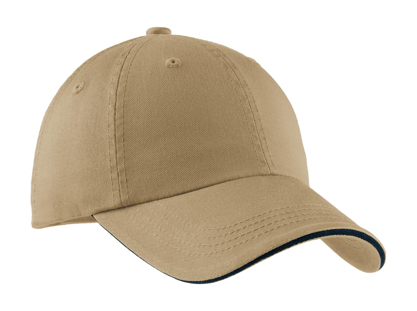 Custom Khaki/ Charcoal Blue Sandwich Bill Cap with Striped Closure C830, personalized by SanCanDo Swag in Argyle, TX