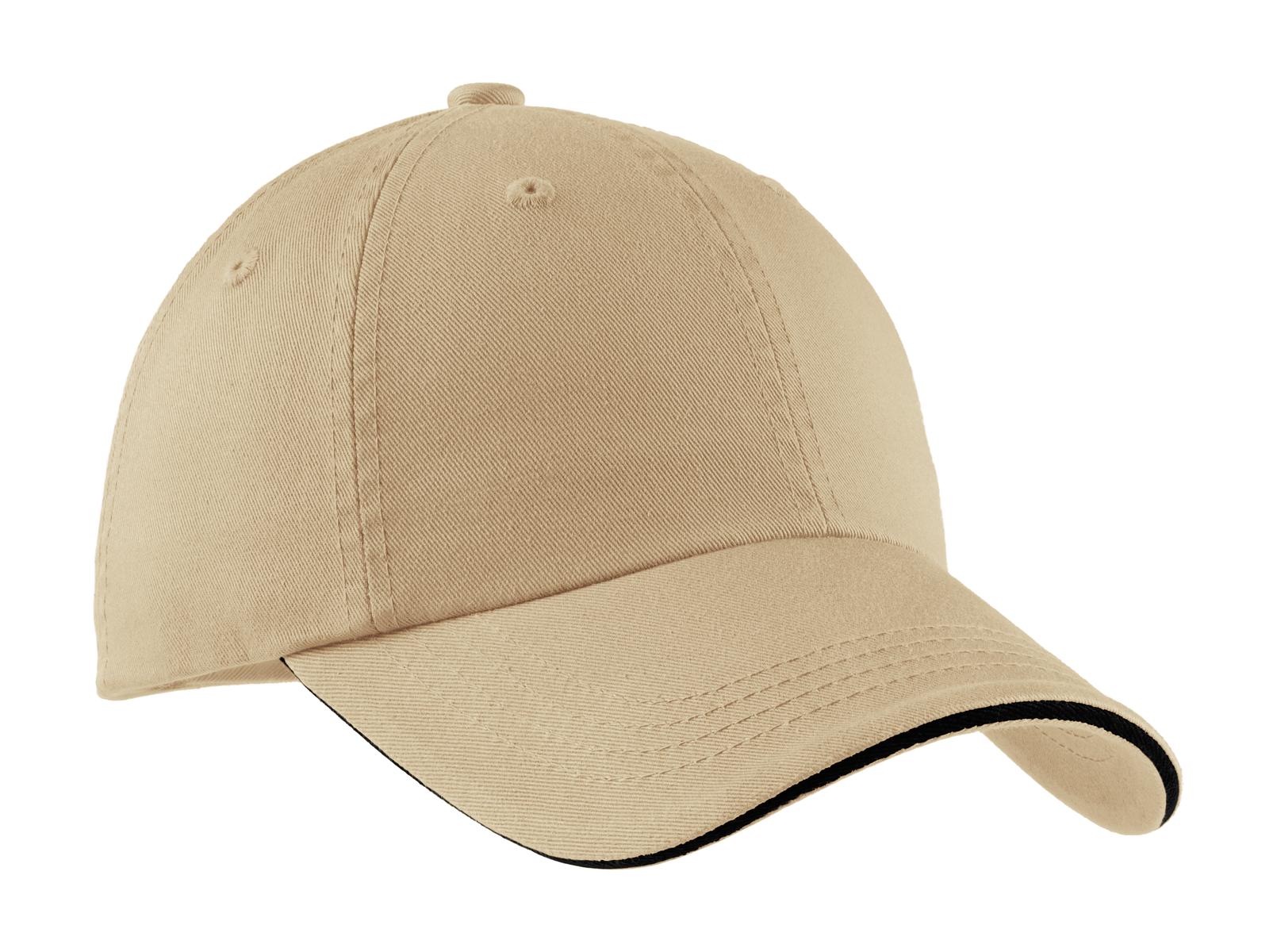 Custom Stone/ Black Sandwich Bill Cap with Striped Closure C830, personalized by SanCanDo Swag in Argyle, TX