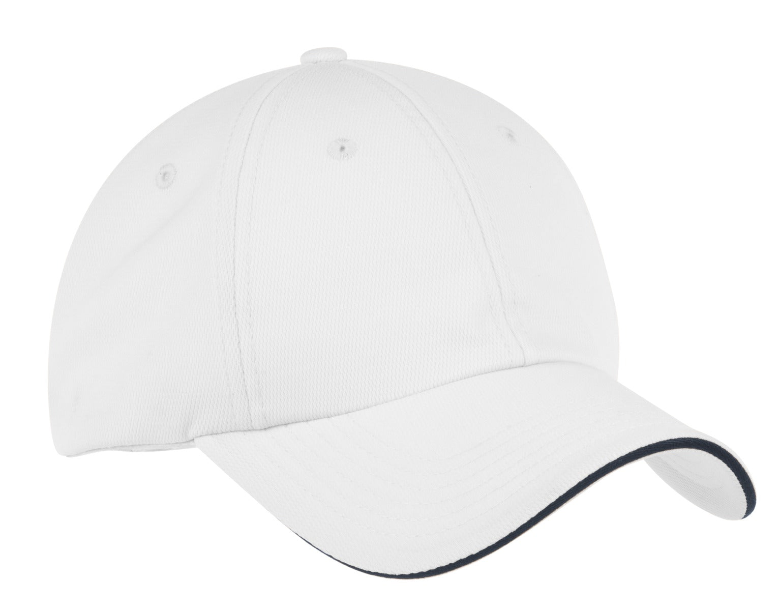 Custom White/ Classic Navy Dry Zone Cap C838, personalized by SanCanDo Swag in Argyle, TX