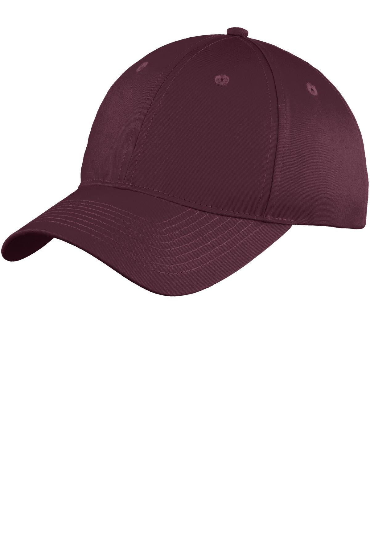 Custom Maroon Six-Panel Unstructured Twill Cap C914, personalized by SanCanDo Swag in Argyle, TX