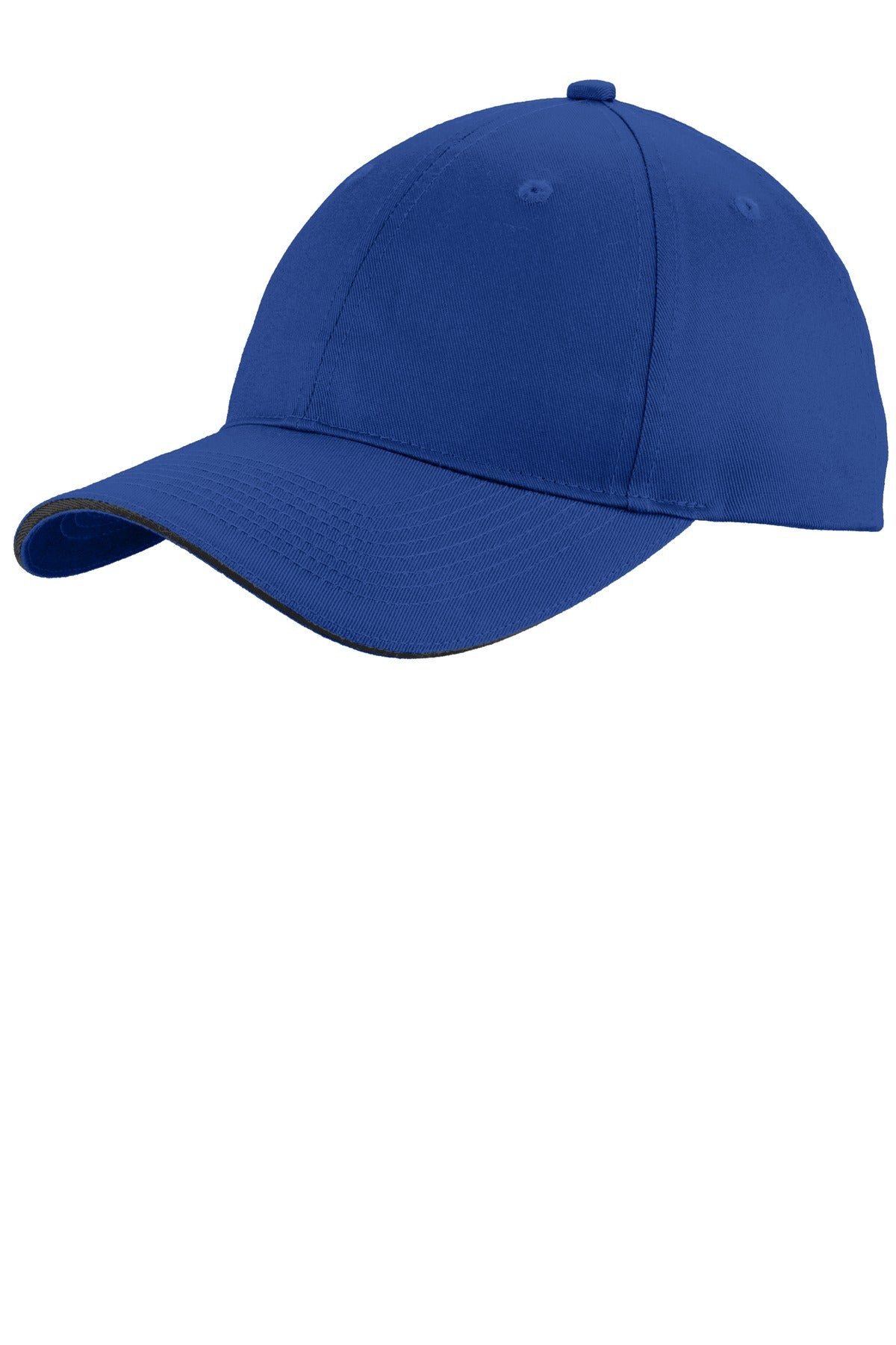 Custom Royal/ Black Unstructured Sandwich Bill Cap C919, personalized by SanCanDo Swag in Argyle, TX