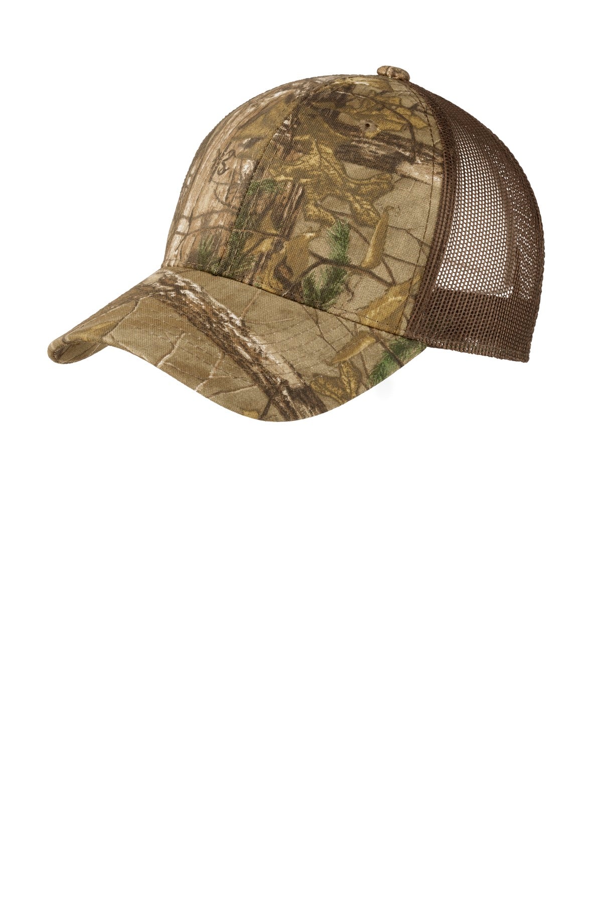 Custom Realtree Xtra/ Brown Structured Camouflage Mesh Back Cap C930, personalized by SanCanDo Swag in Argyle, TX
