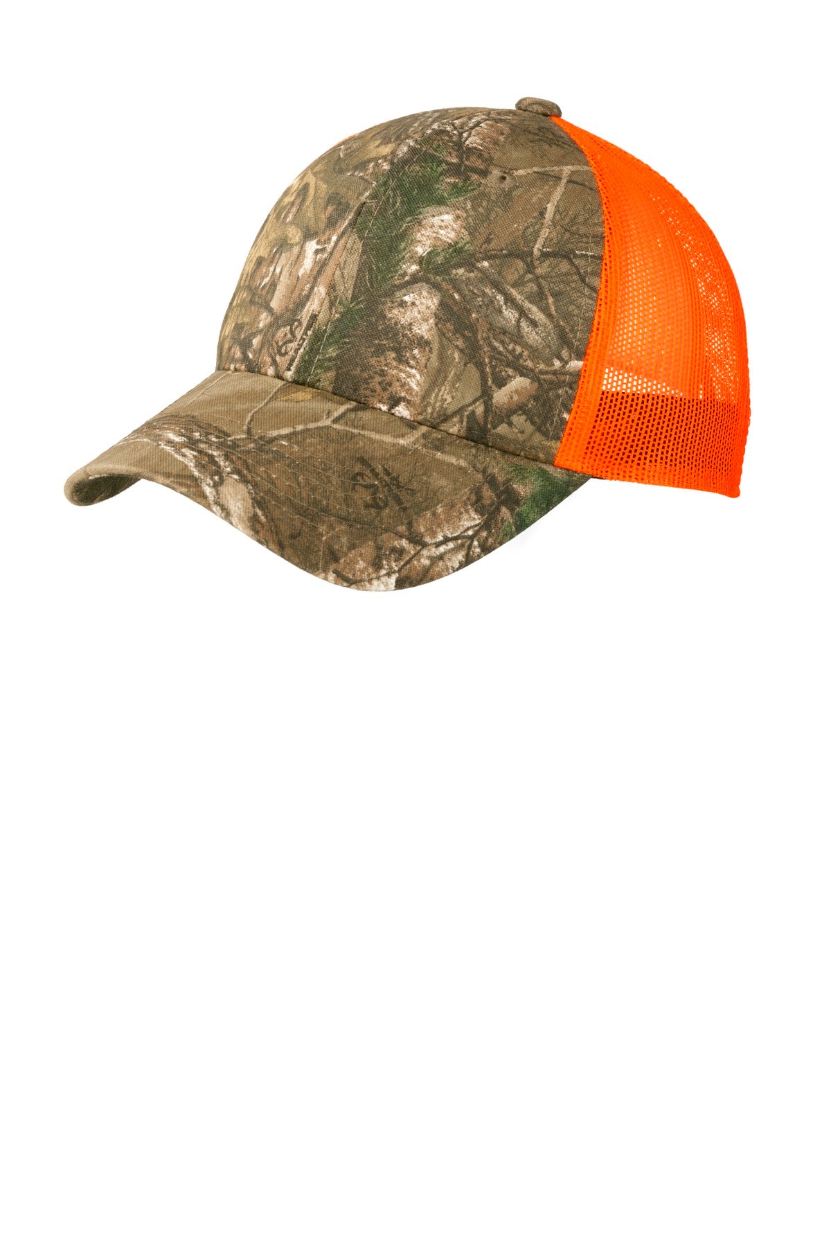 Custom Realtree Xtra/ Neon Orange Structured Camouflage Mesh Back Cap C930, personalized by SanCanDo Swag in Argyle, TX