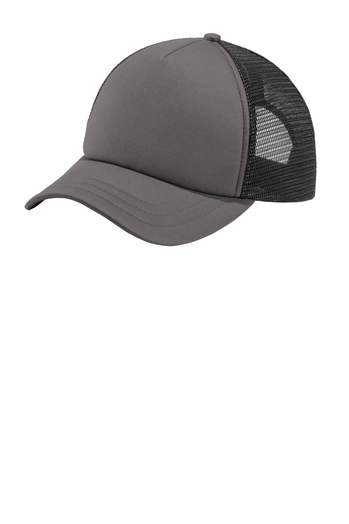 Custom Charcoal/ Black 5-Panel Twill Foam Trucker Cap C936, personalized by SanCanDo Swag in Argyle, TX