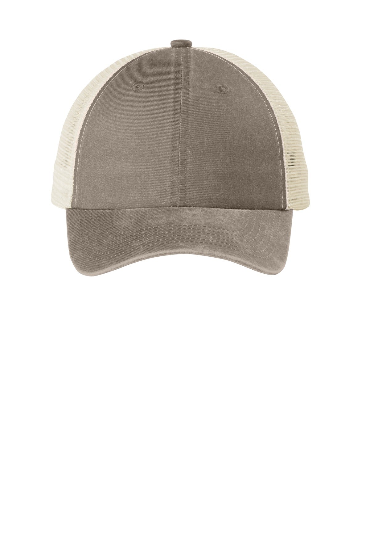 Custom Taupe/ Stone Beach Wash Mesh Back Cap C943, personalized by SanCanDo Swag in Argyle, TX