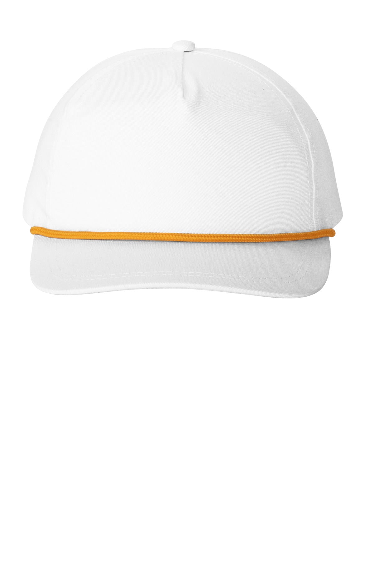 Custom White/ Athletic Gold Snapback Five-Panel Rope Cap C962, personalized by SanCanDo Swag in Argyle, TX