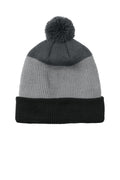 Custom Deep Black/ Gusty Grey/ Storm Grey Cozy Striped Pom Beanie C979, personalized by SanCanDo Swag in Argyle, TX