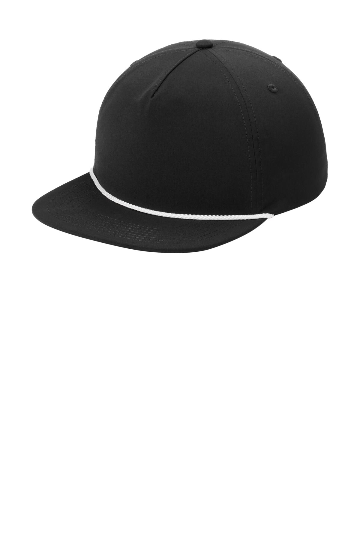 Custom Black/ White 5-Panel Poly Rope Cap C981, personalized by SanCanDo Swag in Argyle, TX