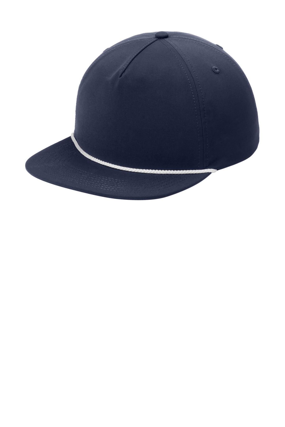 Custom River Blue Navy/ White 5-Panel Poly Rope Cap C981, personalized by SanCanDo Swag in Argyle, TX