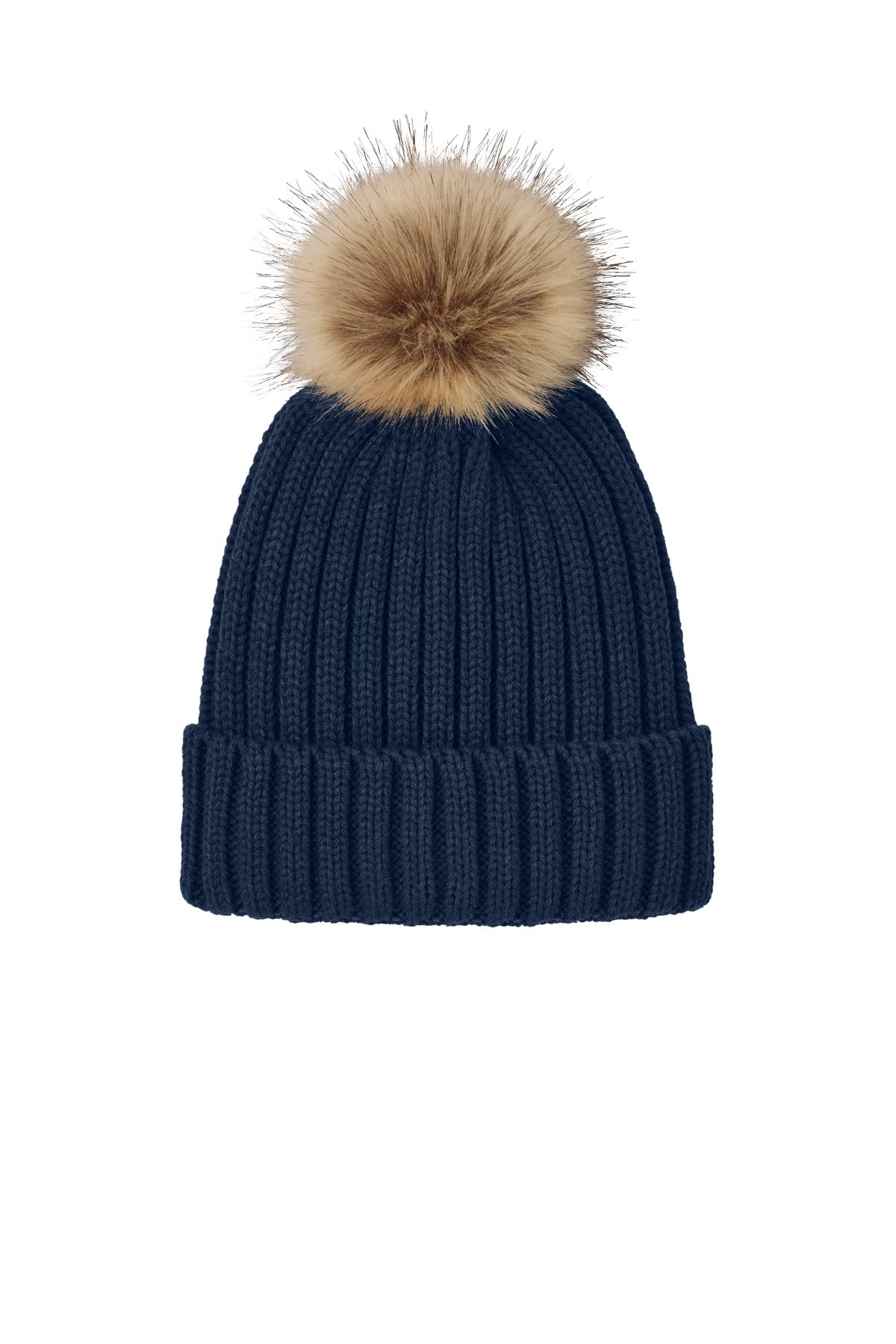 Custom River Blue Navy Faux Fur Pom Beanie C990, personalized by SanCanDo Swag in Argyle, TX