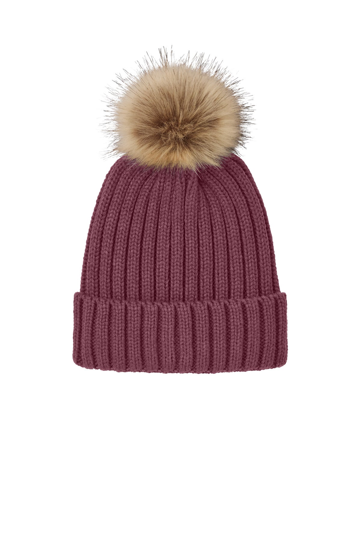Custom Rosewood Faux Fur Pom Beanie C990, personalized by SanCanDo Swag in Argyle, TX