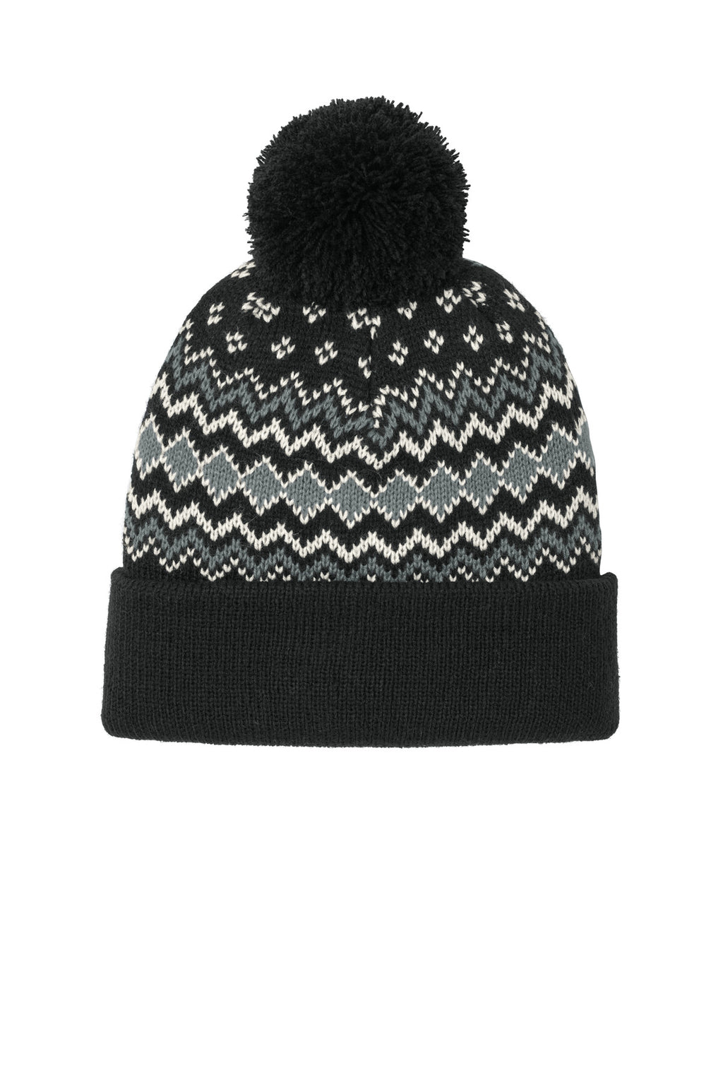 Custom Deep Black/ Gusty Grey/ Marshmallow Alpine Pom Beanie C991, personalized by SanCanDo Swag in Argyle, TX