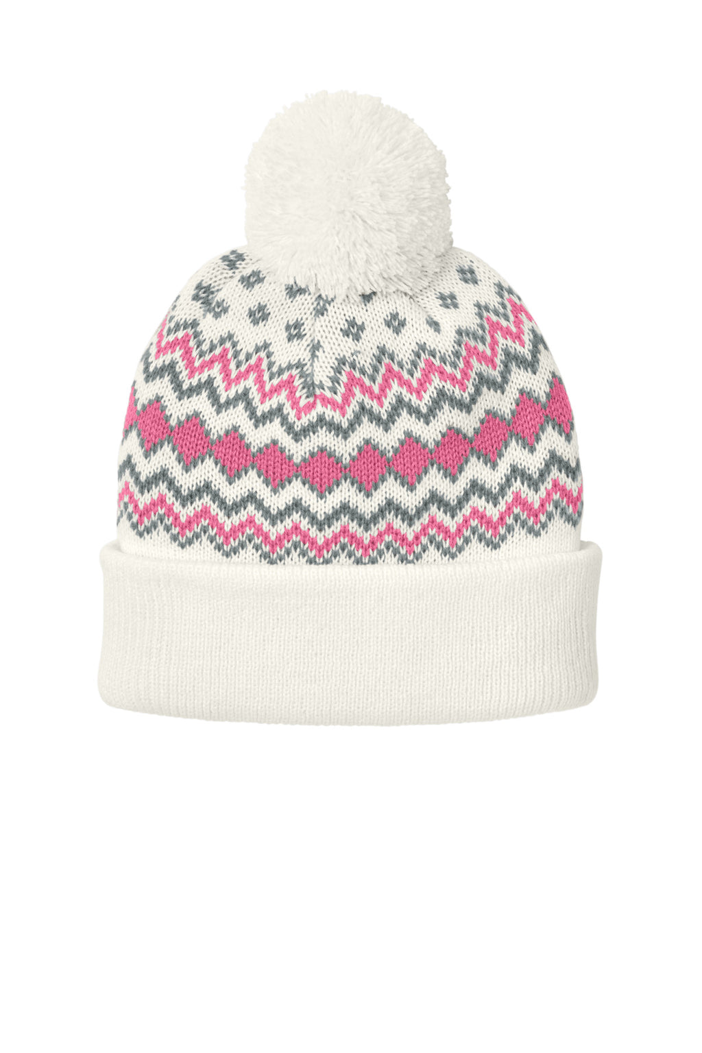 Custom Marshmallow/ Awareness Pink/ Gusty Grey Alpine Pom Beanie C991, personalized by SanCanDo Swag in Argyle, TX