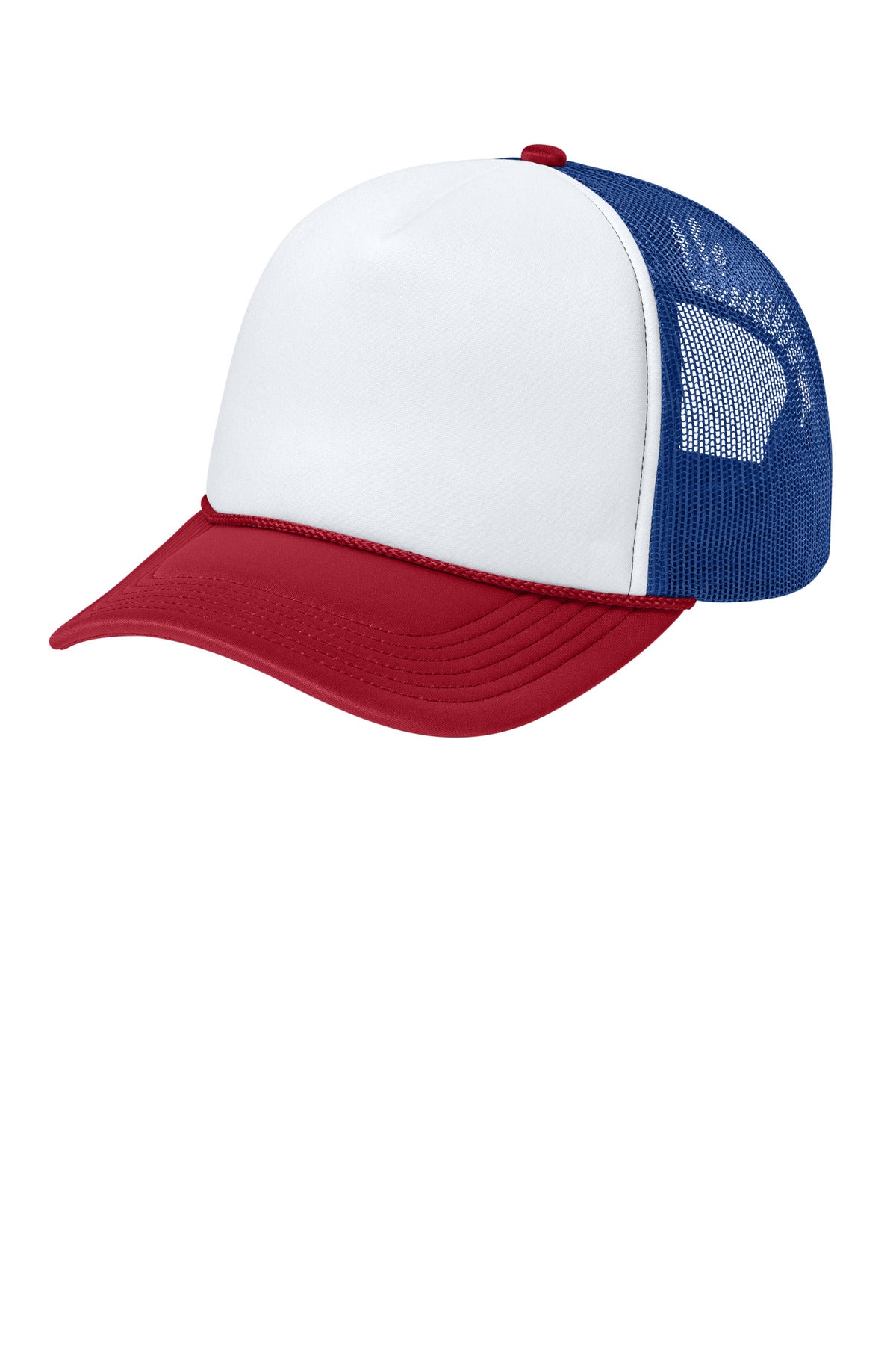 Custom White/ Rich Red/ True Royal Foam Truck'N Cap C993, personalized by SanCanDo Swag in Argyle, TX