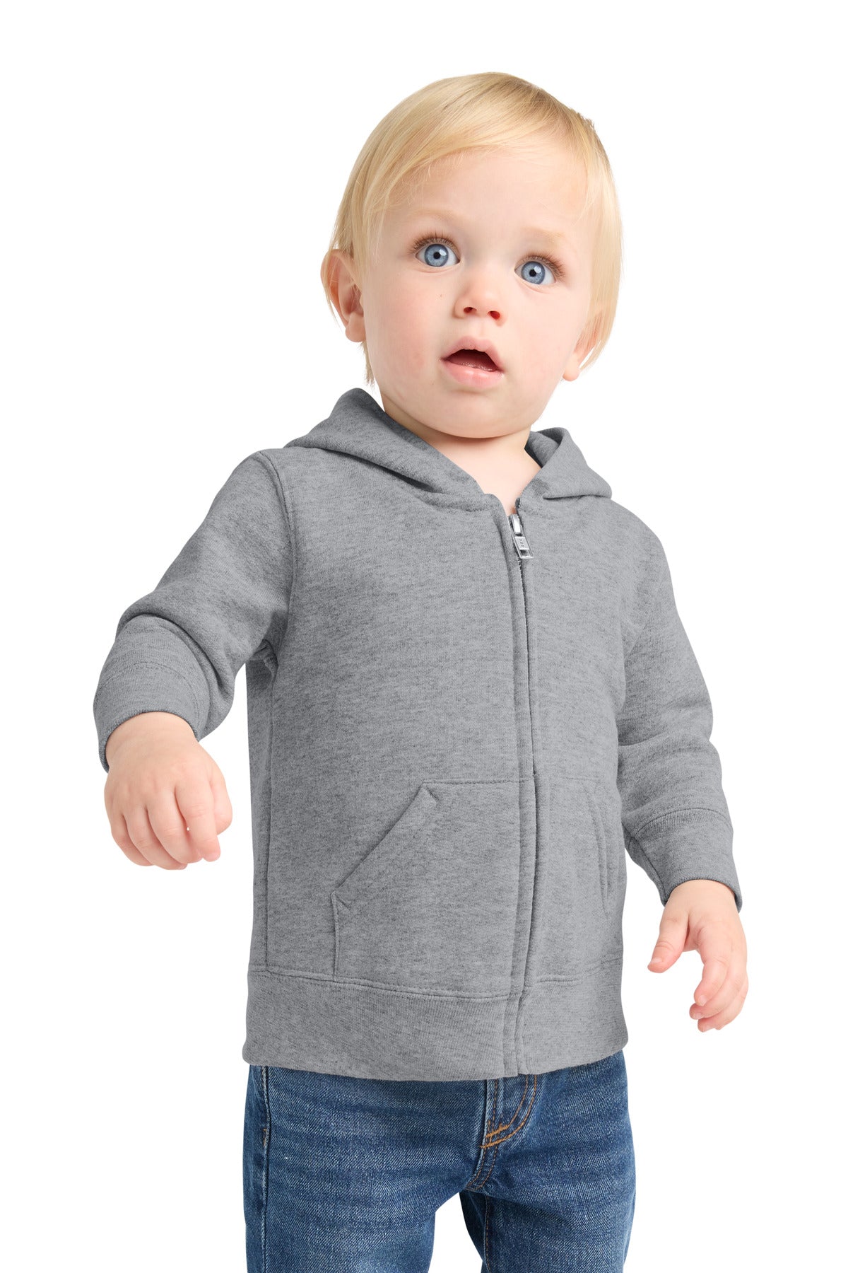 Custom Athletic Heather Infant Core Fleece Full-Zip Hoodie CAR78IZH, personalized by SanCanDo Swag in Argyle, TX