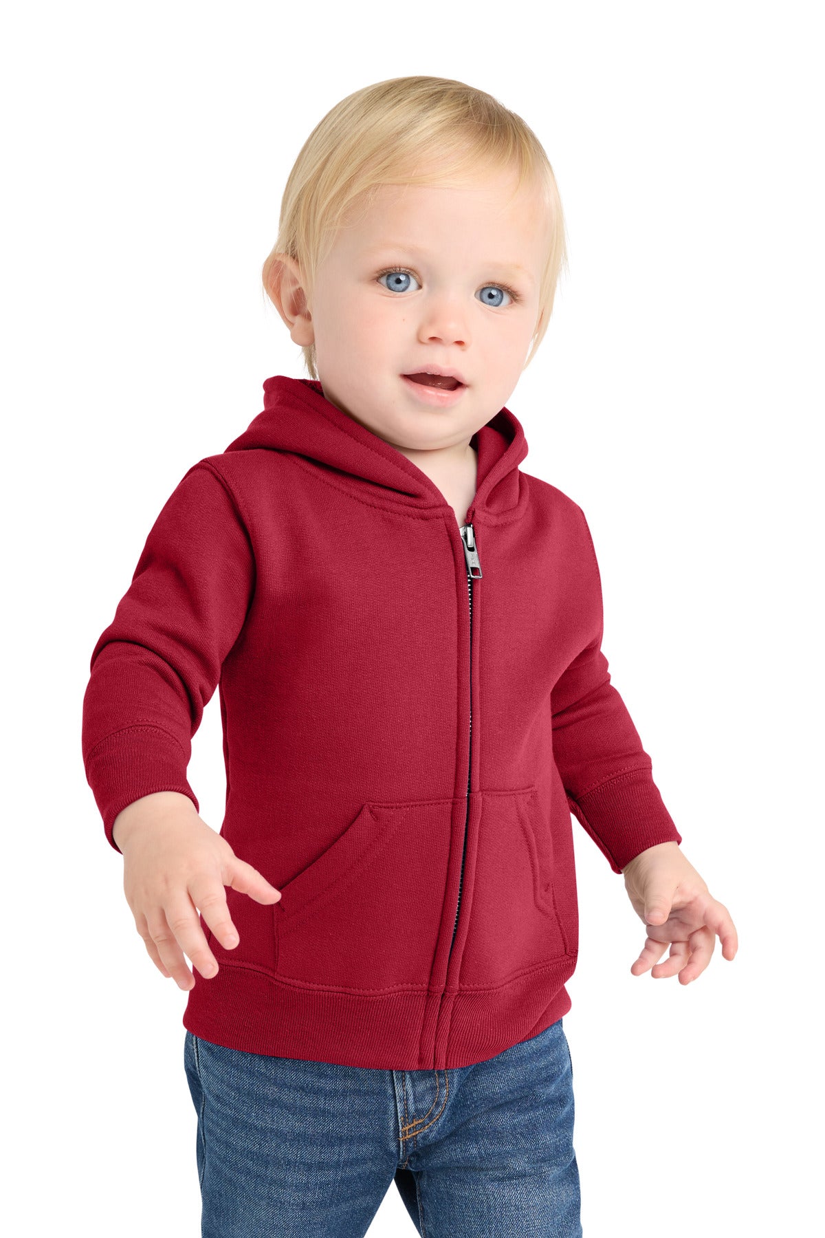 Custom Red Infant Core Fleece Full-Zip Hoodie CAR78IZH, personalized by SanCanDo Swag in Argyle, TX
