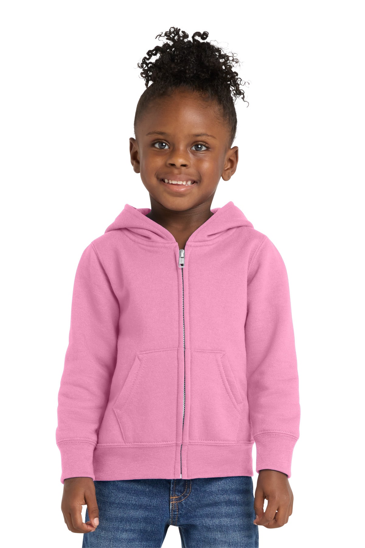 Custom Candy Pink Toddler Core Fleece Full-Zip Hoodie CAR78TZH, personalized by SanCanDo Swag in Argyle, TX