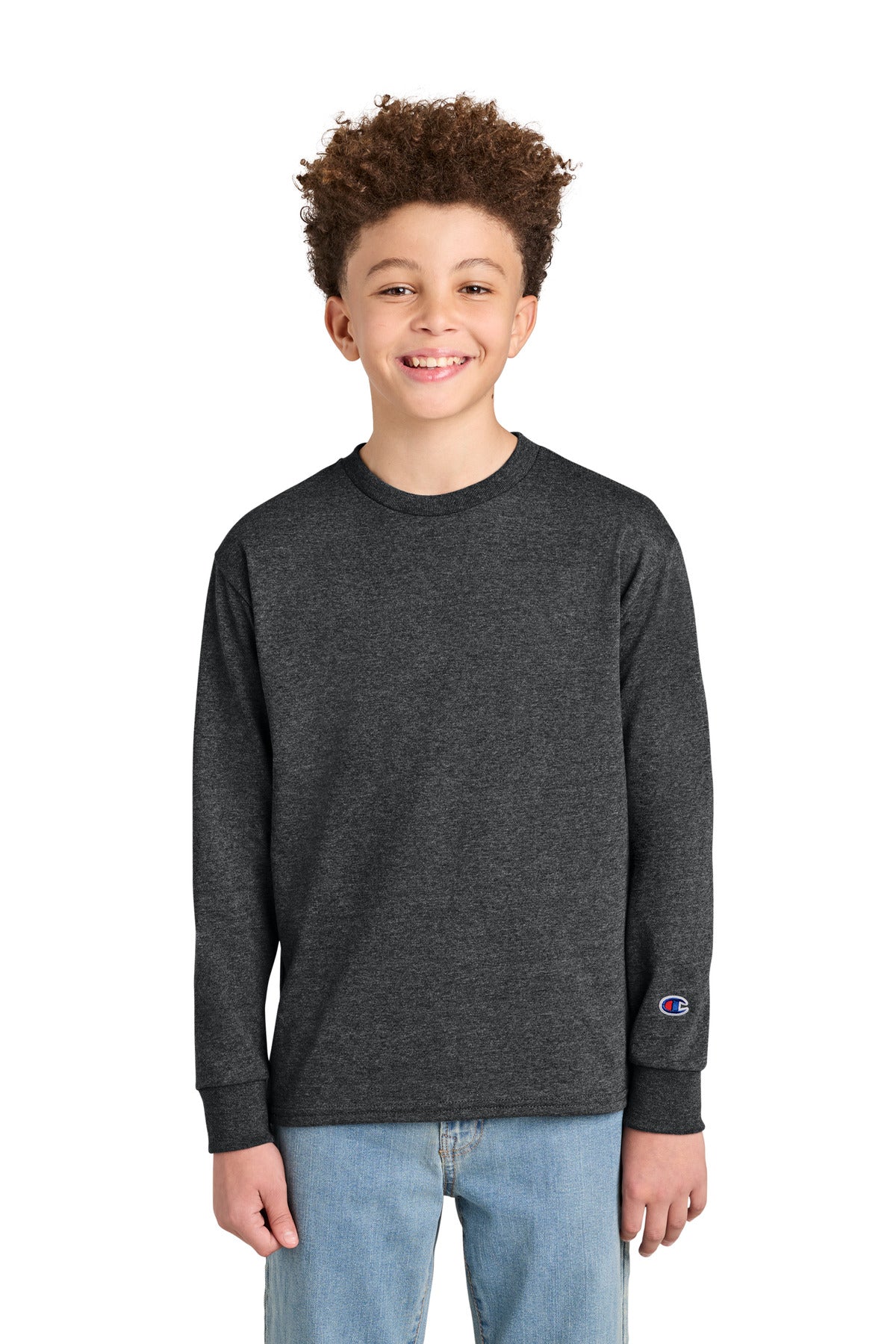 Custom Charcoal Heather Youth Jersey Long Sleeve Tee CH1751, personalized by SanCanDo Swag in Argyle, TX