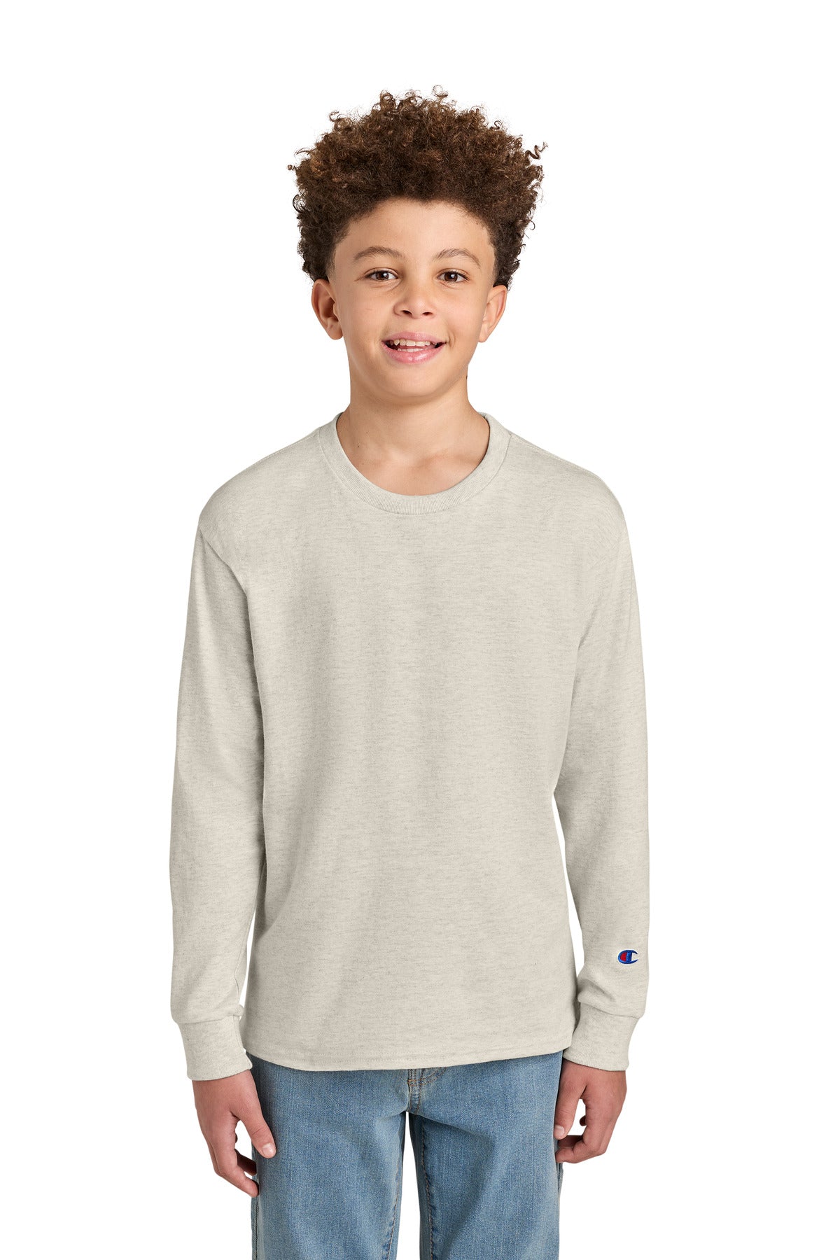 Custom Oatmeal Heather Youth Jersey Long Sleeve Tee CH1751, personalized by SanCanDo Swag in Argyle, TX