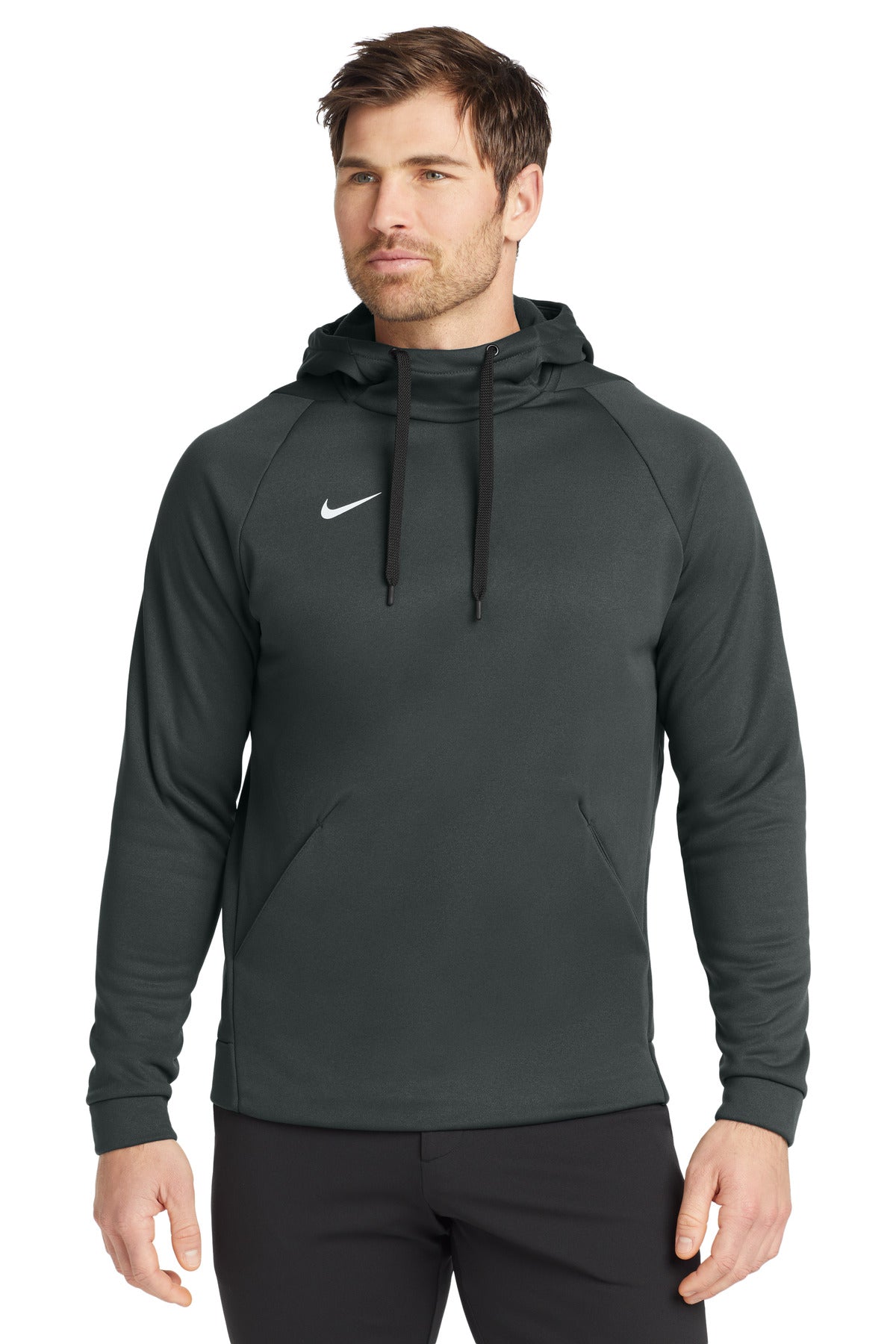 Custom Team Anthracite Therma-FIT Pullover Fleece Hoodie CN9473, personalized by SanCanDo Swag in Argyle, TX