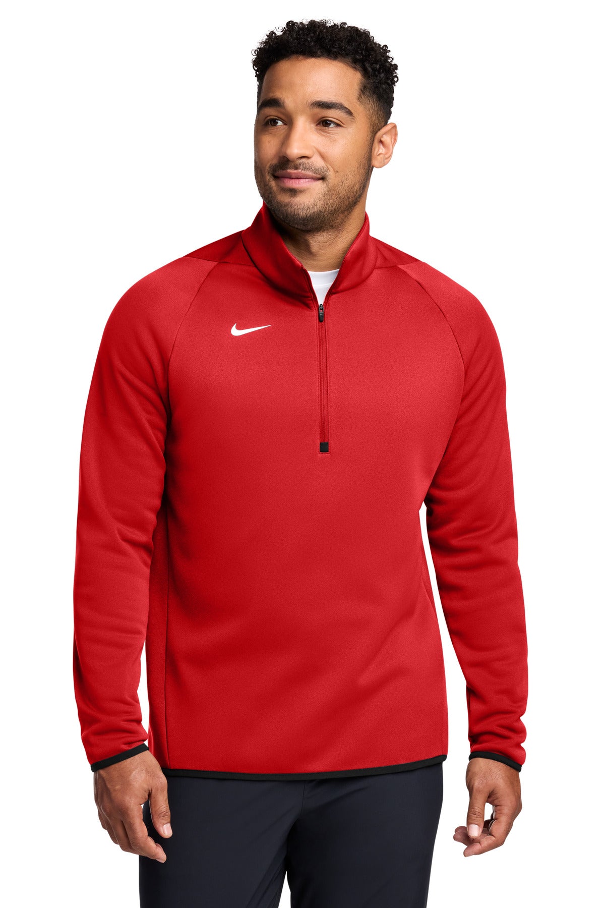 Custom Nike Therma-FIT 1/4-Zip Fleece CN9492 in Team Scarlet, personalized by SanCanDo Swag in Argyle, TX