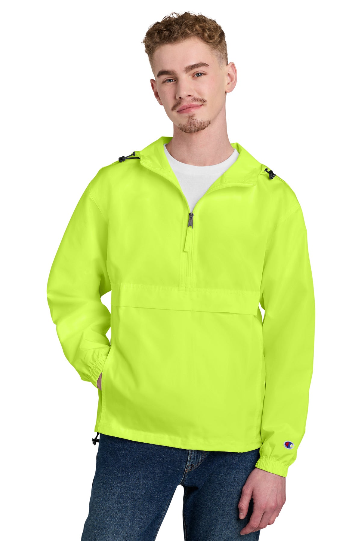Custom Safety Green Packable Anorak Jacket CO200, personalized by SanCanDo Swag in Argyle, TX