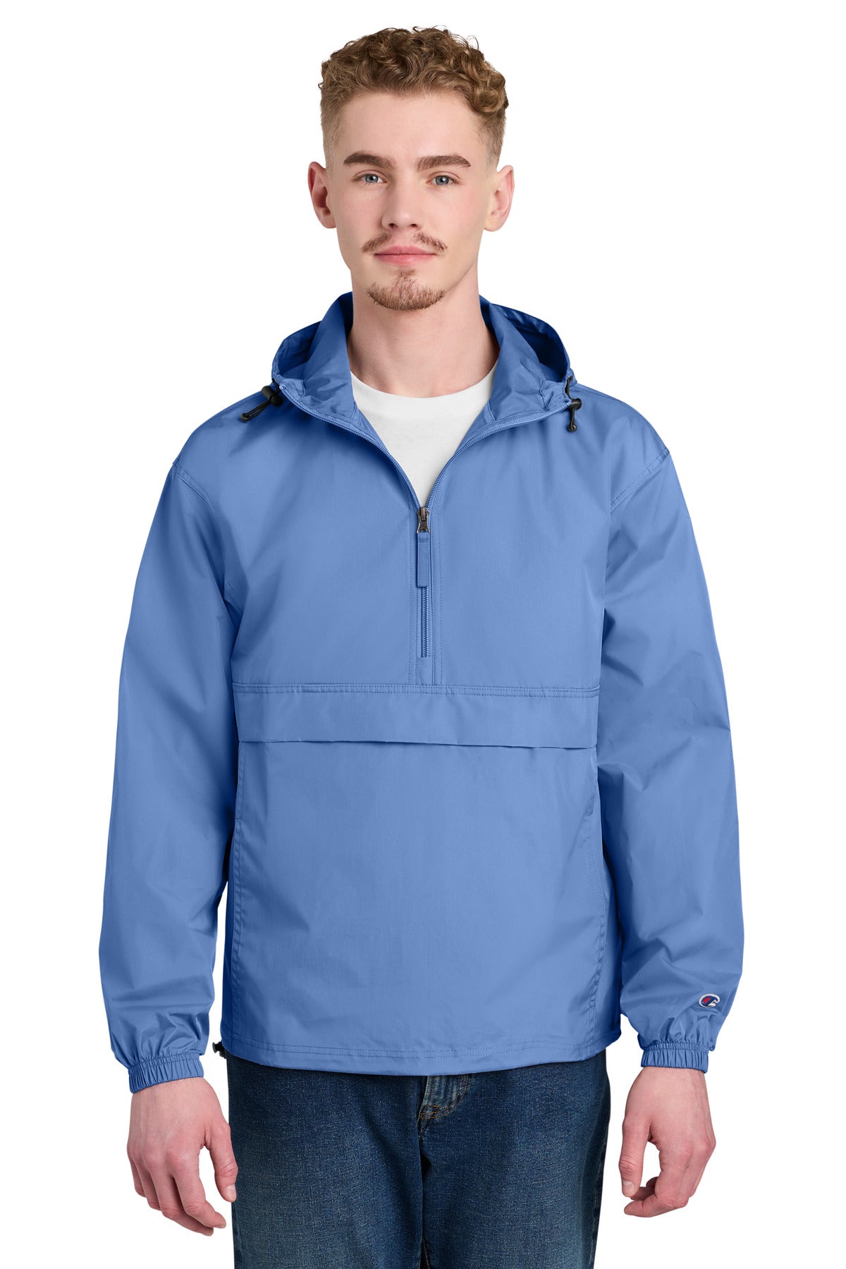 Custom Light Blue Packable Anorak Jacket CO200, personalized by SanCanDo Swag in Argyle, TX