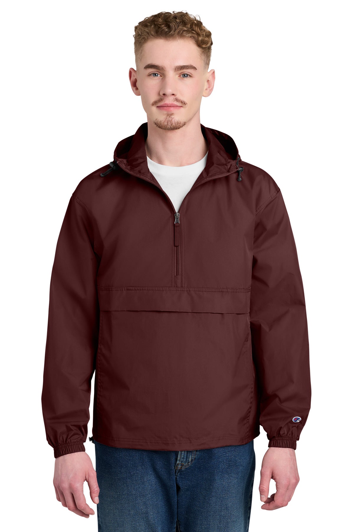Custom Maroon Packable Anorak Jacket CO200, personalized by SanCanDo Swag in Argyle, TX