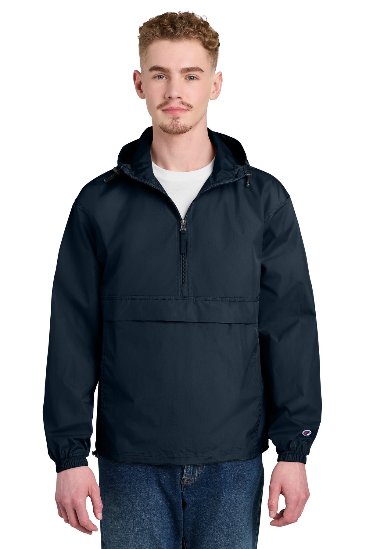 Custom Navy Packable Anorak Jacket CO200, personalized by SanCanDo Swag in Argyle, TX