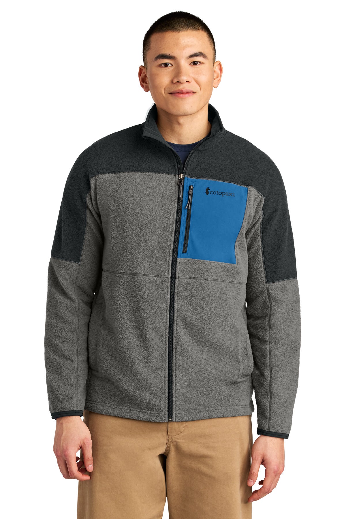 Custom Black/ Cinder Abrazo Full-Zip Fleece Jacket COTOM1695, personalized by SanCanDo Swag in Argyle, TX