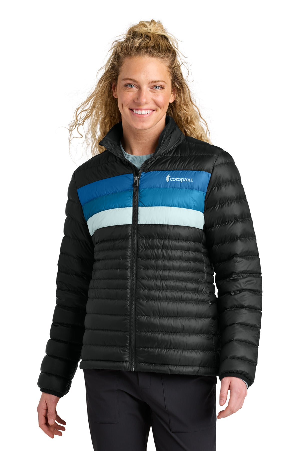 Custom Black/ Atlantic Women's Fuego Down Jacket COTOW1688, personalized by SanCanDo Swag in Argyle, TX