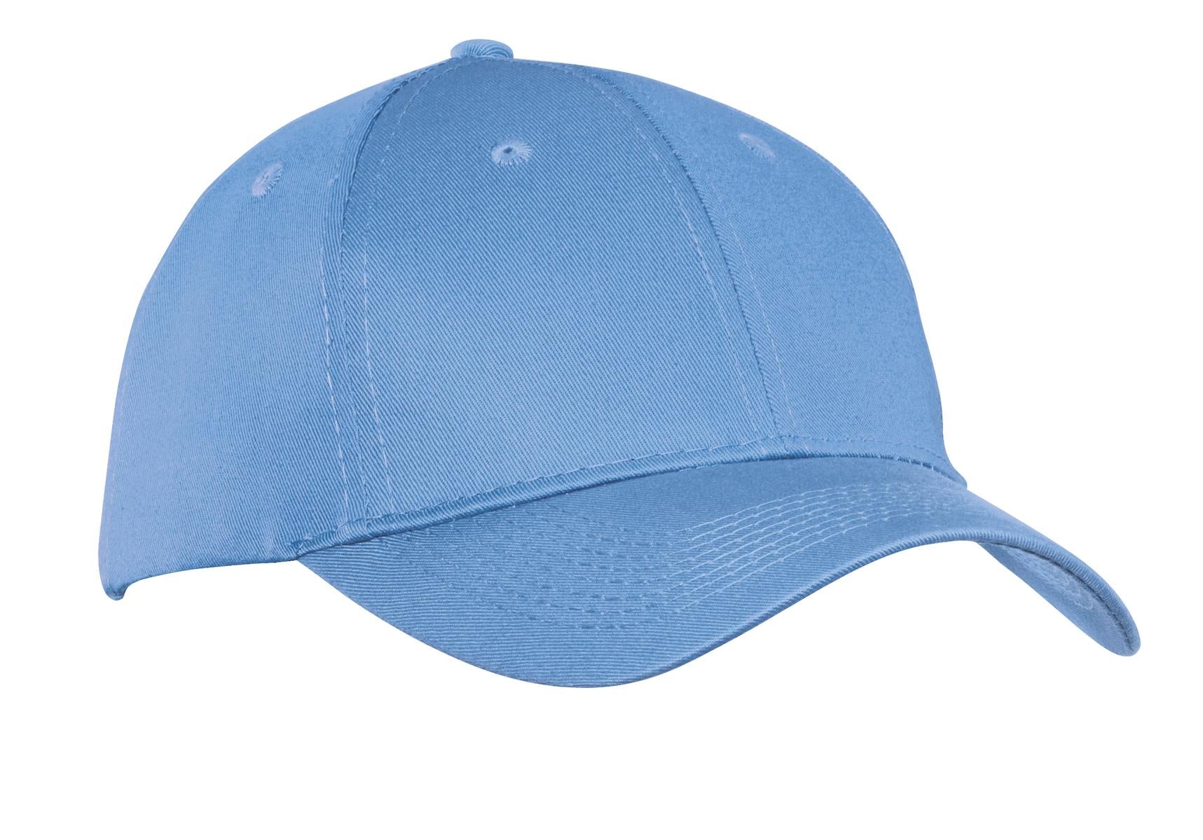Custom Carolina Blue Six-Panel Twill Cap CP80, personalized by SanCanDo Swag in Argyle, TX