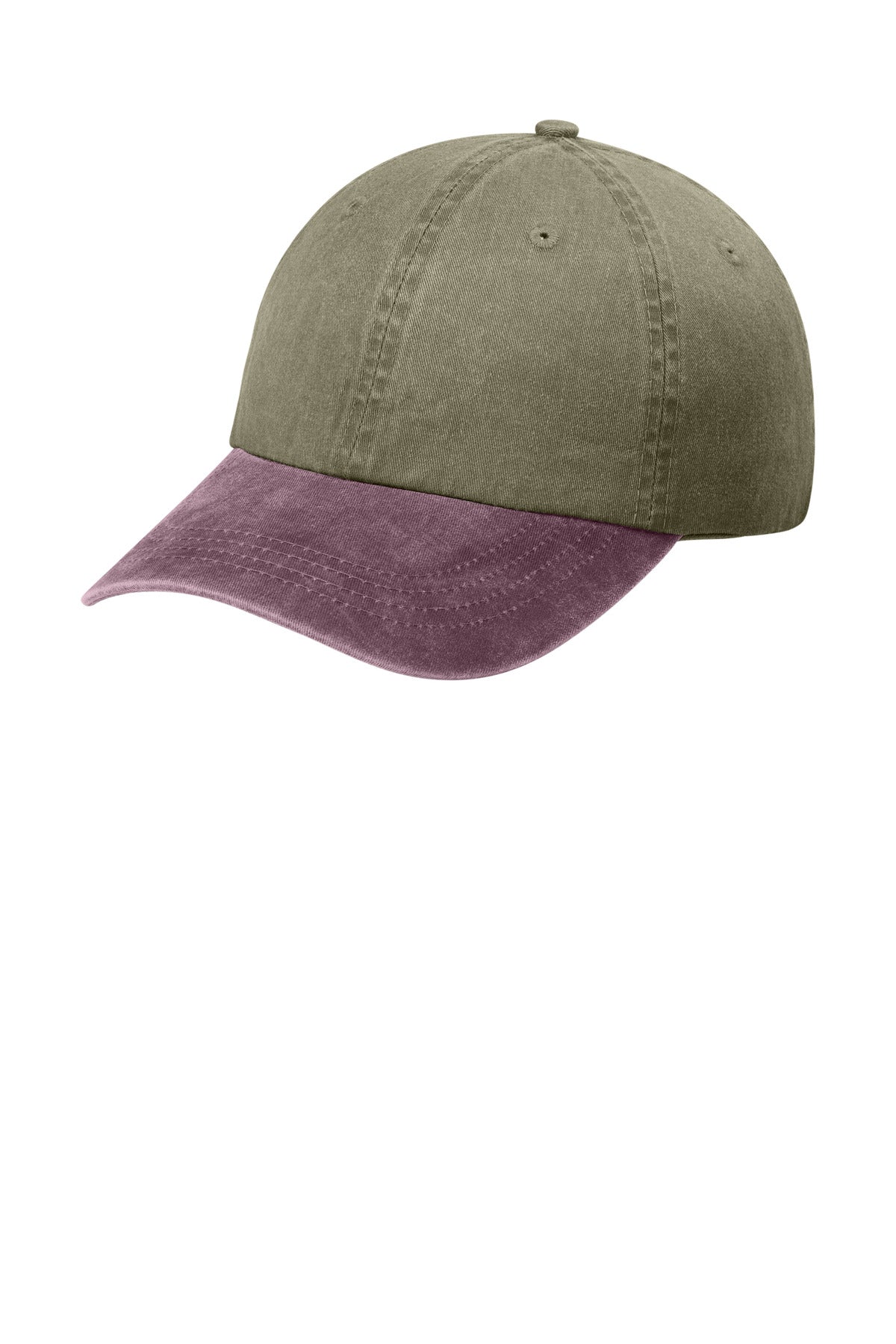Custom Khaki/ Maroon Two-Tone Pigment-Dyed Cap CP83, personalized by SanCanDo Swag in Argyle, TX