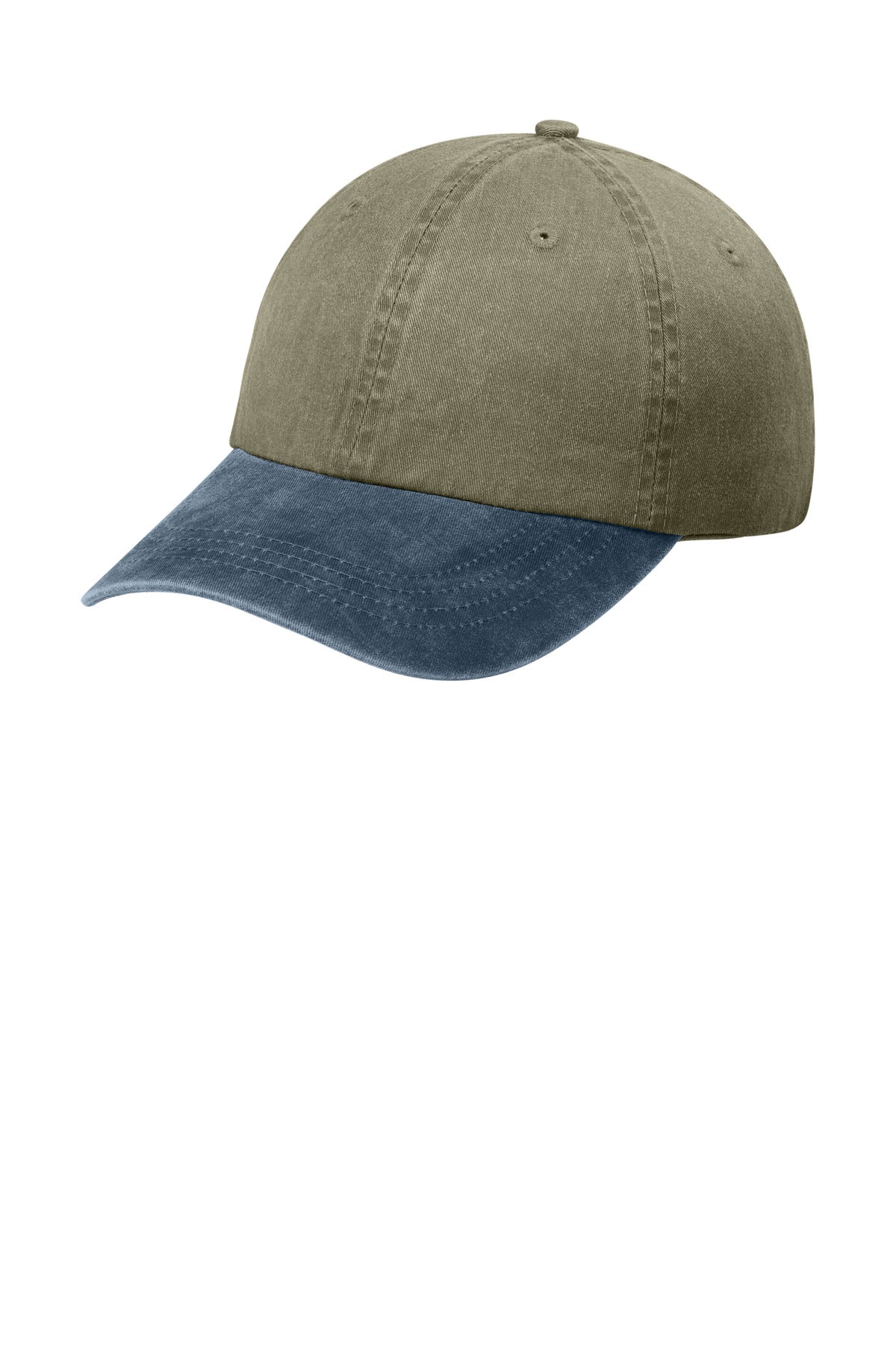 Custom Khaki/ Navy Two-Tone Pigment-Dyed Cap CP83, personalized by SanCanDo Swag in Argyle, TX