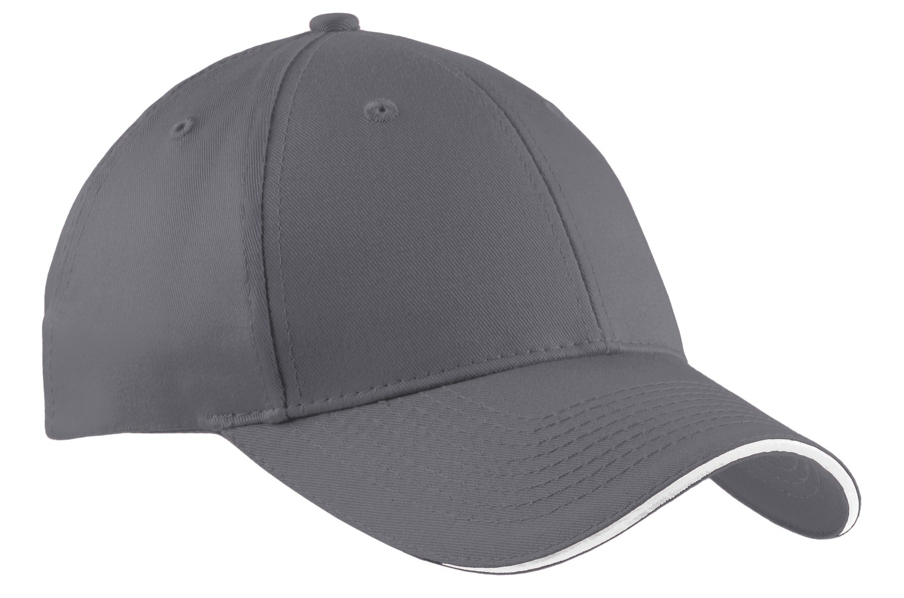 Custom Charcoal/ White Cotton Twill Sandwich Bill Cap CP85, personalized by SanCanDo Swag in Argyle, TX