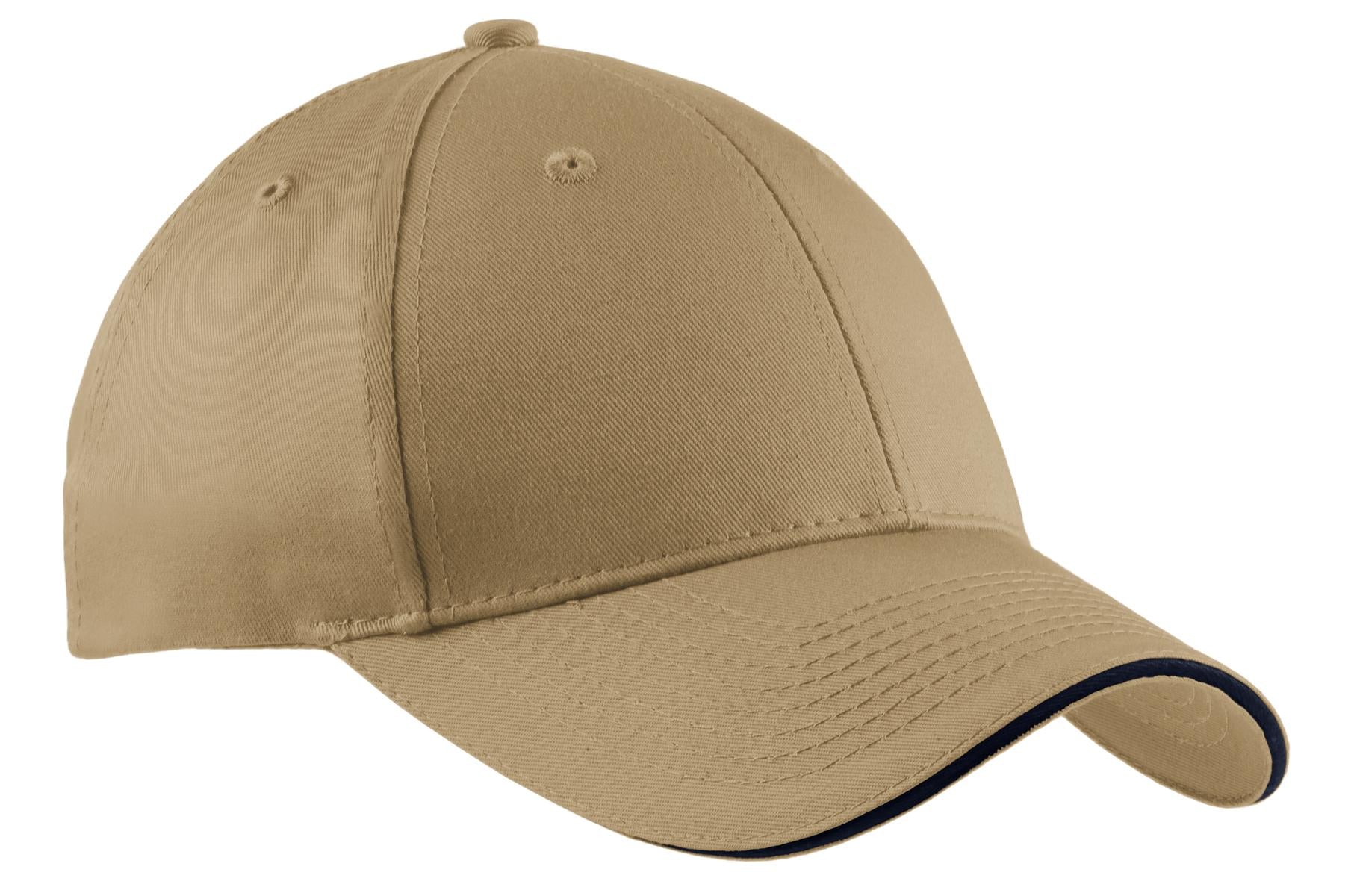 Custom Khaki/ Navy Cotton Twill Sandwich Bill Cap CP85, personalized by SanCanDo Swag in Argyle, TX