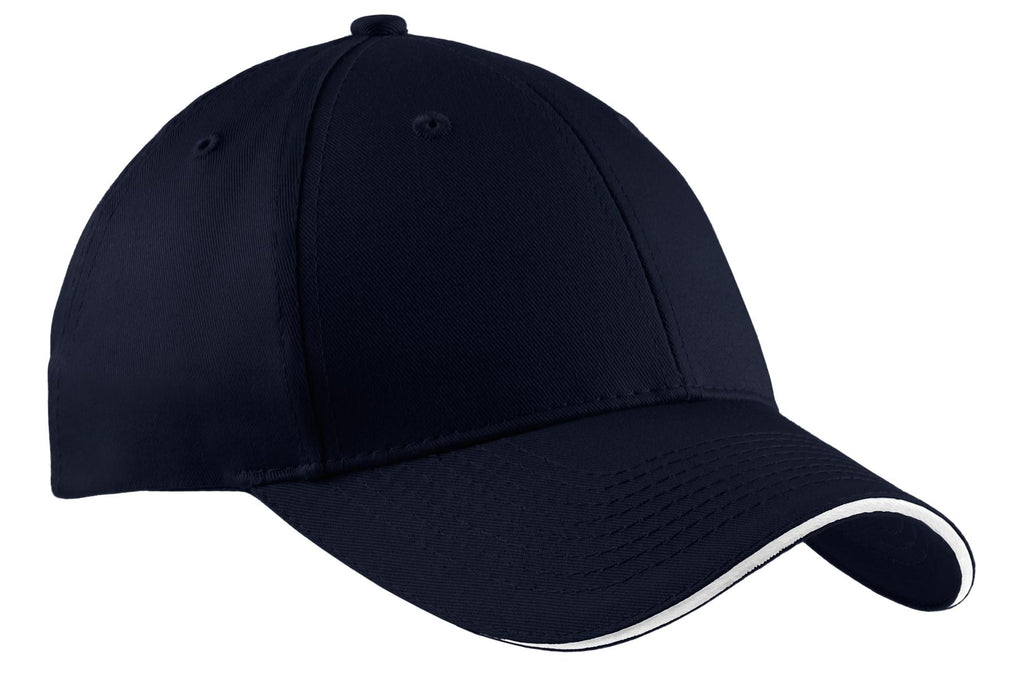 Custom Navy/ White Cotton Twill Sandwich Bill Cap CP85, personalized by SanCanDo Swag in Argyle, TX